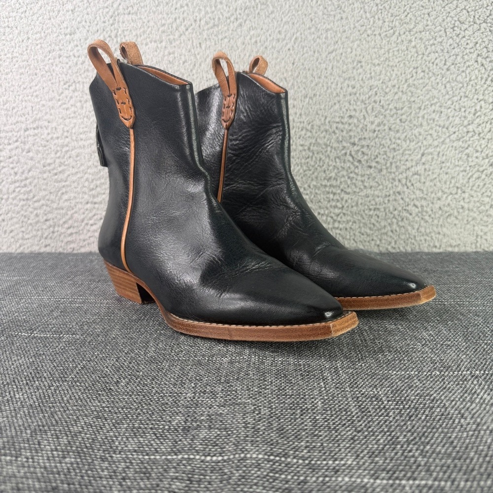 We The Free Wesley Ankle Boot Women 38 Black Leather Western Pointed Toe Zip
